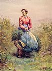 Daniel Ridgway Knight Famous Paintings - Gathering Leaves